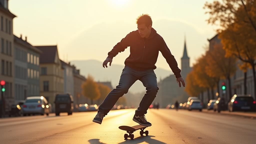 Skateboarder in Aktion vor der Kulisse von Bern